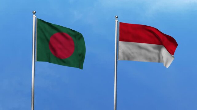 Bangladesh and Indonesia Waving Flags, 3D Illustration