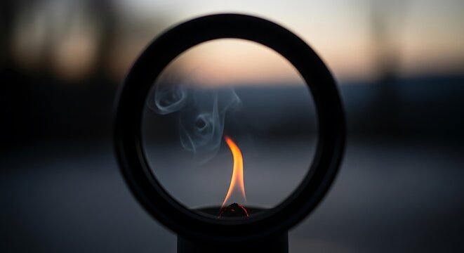 Close-up of a lit matchstick with smoke rising in a dark environment