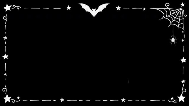 4K Halloween Flying Bat Doodle Frame with Spiderweb Corner Alpha Channel for Titles Posters Invitations and Social Media
