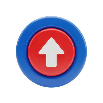 Vibrant red upward-pointing button icon on circular base