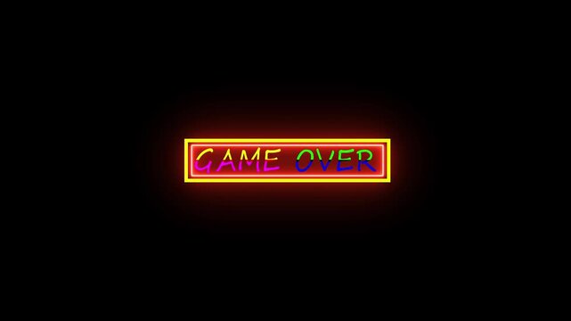 Looped GAME OVER animation with glitch effect isolated on black background. Glitch GAME OVER video game screen. Cyberpunk GAME OVER text with RGB distortion effect.motion video