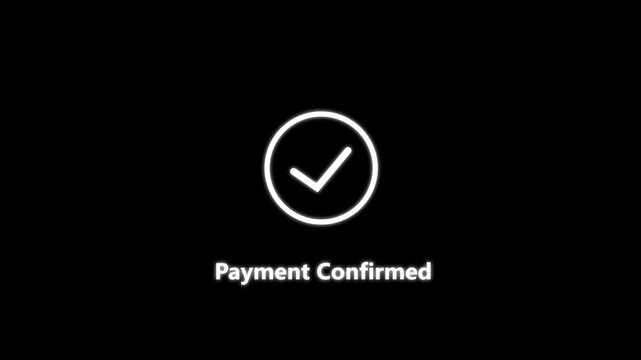 Payment confirmed animated featuring a minimalist white checkmark on a solid deep blue background, for e-commerce checkout, success notifications. Animation of 4k video.