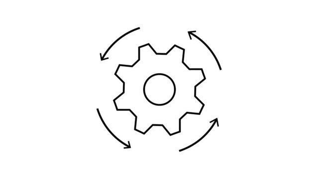 Simple gear icon Animation with cyclical arrows depicting continuous process. motion video