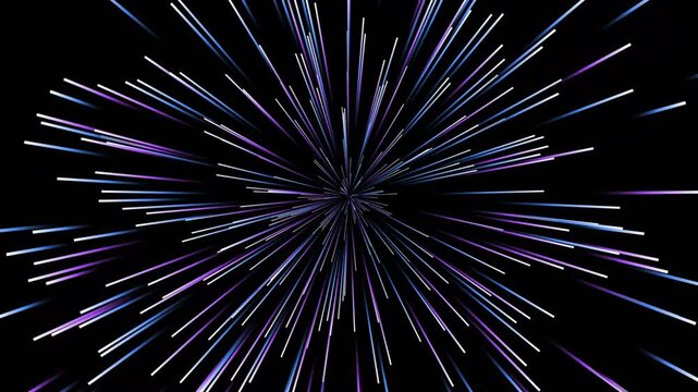 Hyperspace warp speed travel animation with glowing blue light rays