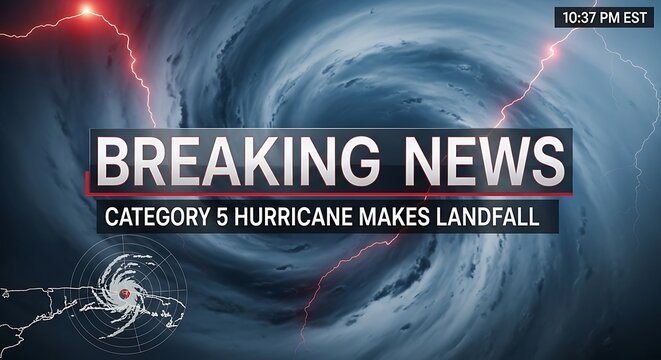 Meteorologist analyzing hurricane data in a weather studio with digital display