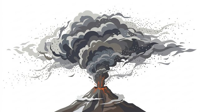 Powerful Volcanic Eruption with a Massive Dispersing Ash Cloud &ndash; Earth Science Illustration