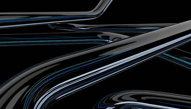 Abstract Neon Infinity Loops in Blue and Cyan with Reflective Chrome