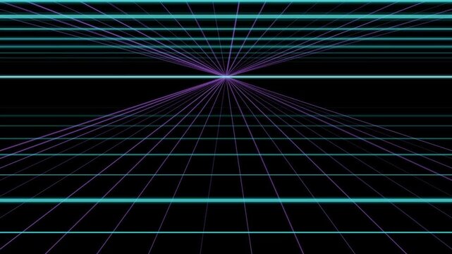 Neon purple and cyan synthwave perspective grid animation