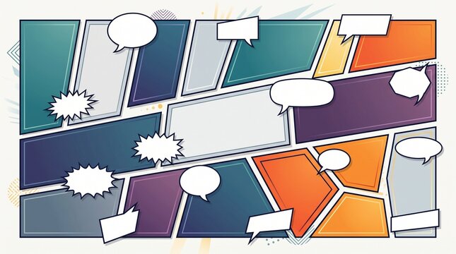 Modern Comic Book Layout Template with Empty Speech Bubbles