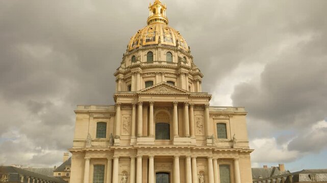 Les Invalides Golden Dome and Historic Baroque Architecture Under Dramatic Sky in Paris, France