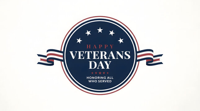 Happy veterans day circular badge design with patriotic stars and ribbons emblem design american holiday