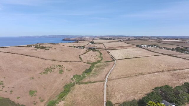 Polzeath Beach over Padstow Bay from a drone, Polzeath, Cornwall, England, Summer 2026