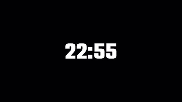 Twenty five minute countdown timer animation on transparent background in sixty seconds