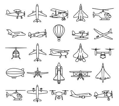 airplanes and ballons iconset in vectors