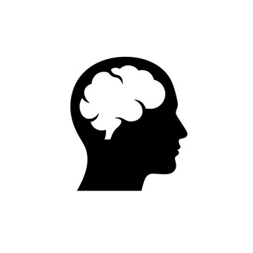 Silhouette of human head profile with brain illustration for medical or psychology education materials