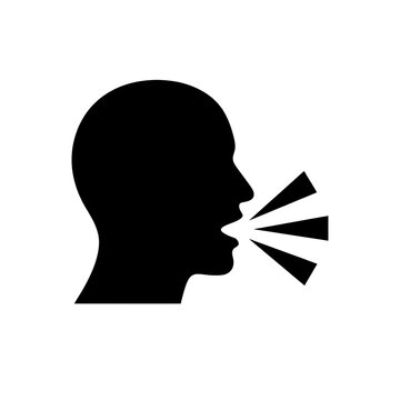 Silhouette of person whispering or speaking into microphone in professional setting with clean background