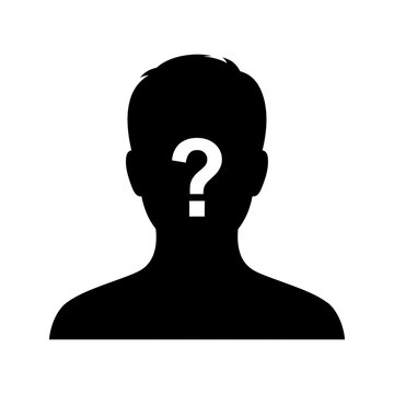 Silhouette head placeholder with question mark for missing profile placeholder in design layouts
