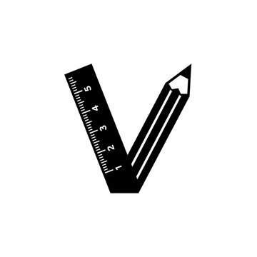 Black metal ruler and pencil set for drafting and technical design work