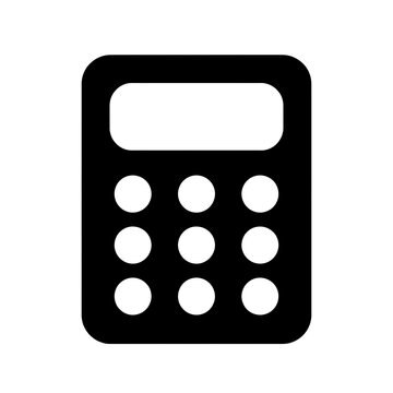 Black and white calculator icon with numeric keys and display for financial apps and presentations
