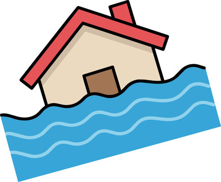 Flooded House Partially Submerged in Rising Water