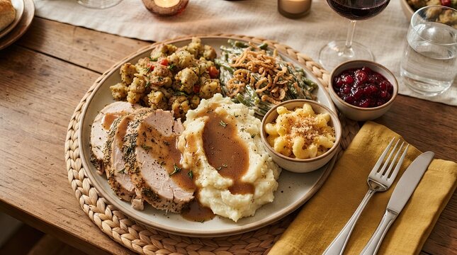 A delicious thanksgiving feast roasted turkey savory stuffing and traditional sides for a joyful holiday celebration
