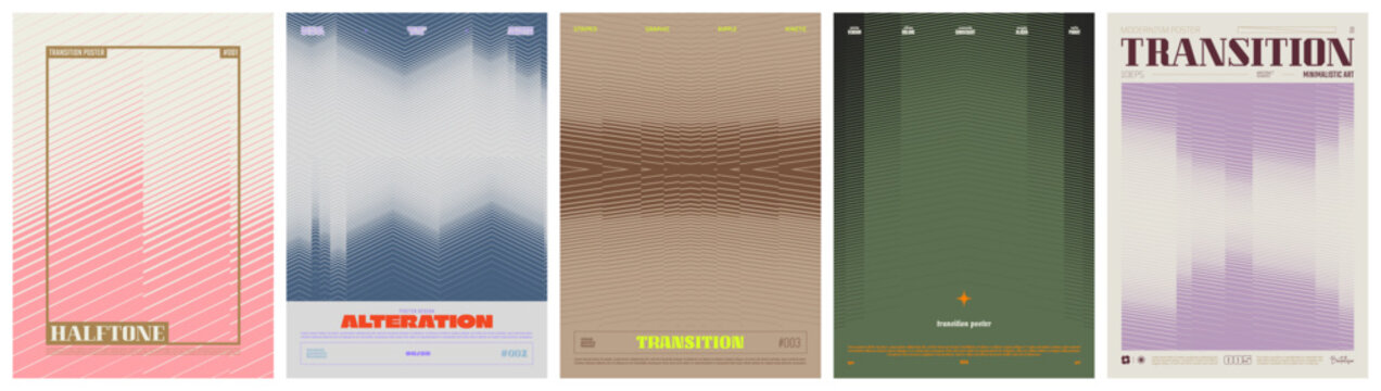 Geometric distortion patterns with linear gradient transition effect, Abstract geometric vector swiss art bundle with sharp kinetic shift grid and brutalist halftone ornament, Mix colorful poster 7