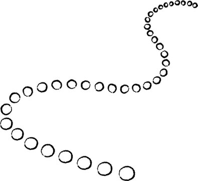 A black hand-drawn dotted wavy line made of outlined circles creates a flowing decorative curved path.