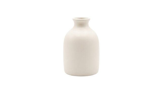 Minimalist white ceramic vase, elegant matte porcelain flower pot, modern clay vessel for home decor and interior styling isolated PNG with Transparent Background