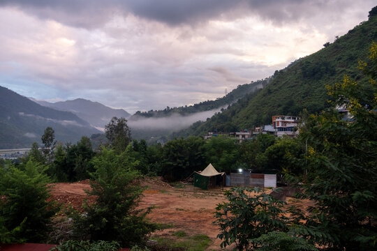 Misty Evening Landscape Near Manthali Village in Ramechhap District Nepal