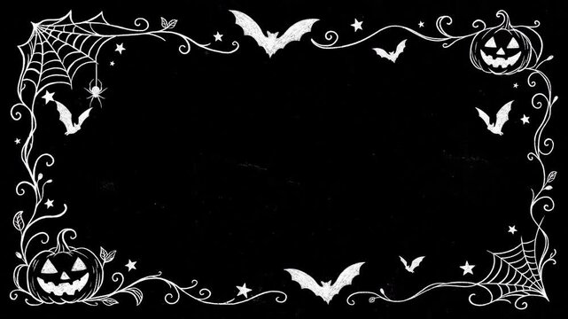 4K Hand Drawn Halloween Doodle Border with Pumpkins Bats and Spiderwebs Transparent Background
