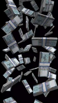 Vertical Liberia Money, Falling Liberian Dollar Bills Black Background, Premium West Africa Monrovia Finance Cash Stacks, 4K