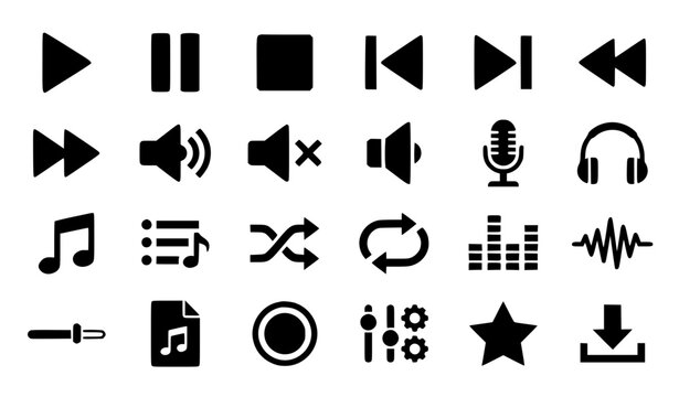 Flat Music Player and Audio Control Icon Collection