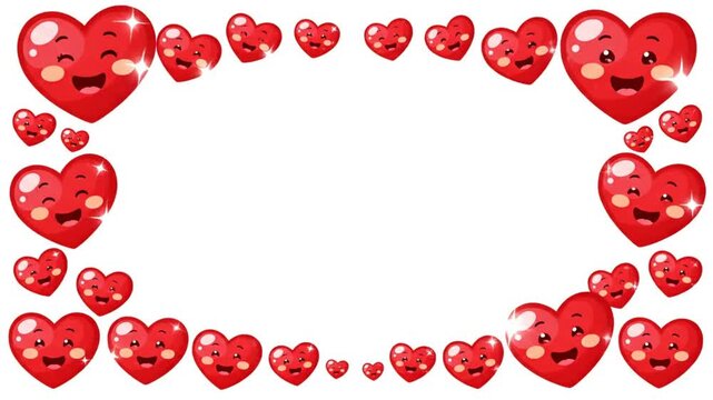 Festive animated frame of cheerful cartoon red hearts arranged as a border to create a Valentine's Day greeting card