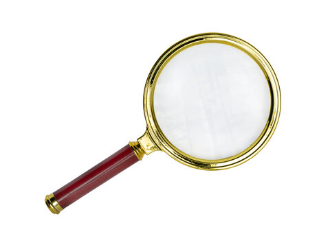 Vintage magnifying glass isolated on a white background.