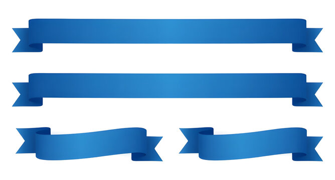 Vector Blue Ribbon Banners Set Collection Curved Tape Scroll Tag Label Graphic Element Template White