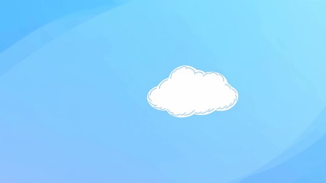 White hand-drawn cloud icon drifts diagonally toward lower right across a bright blue abstract background with soft layered curves, clean outlines, and generous copy space