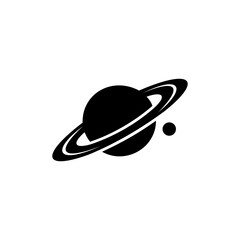 Saturn black icon featuring tilted ring and small sphere © MDANOWAR