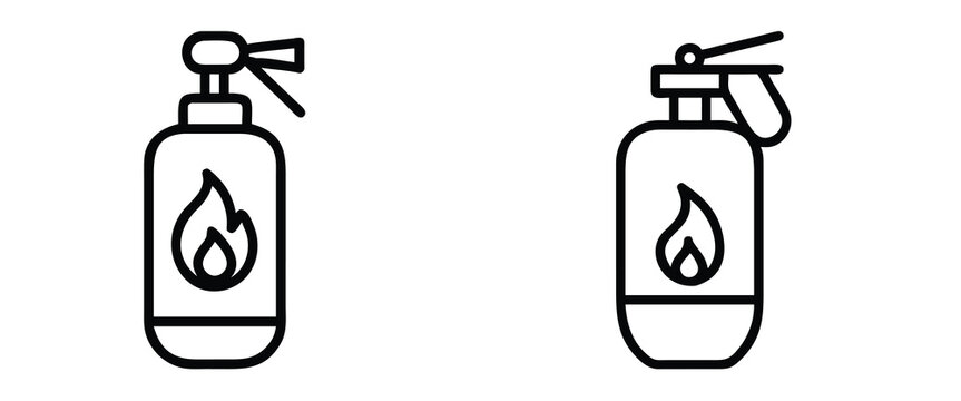 Emergency safety line icons set with fire extinguisher flame cylinder protection equipment foam & vector illustration with editable stroke.