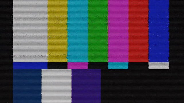 Television test pattern with digital interference and analog static during broadcast interruption