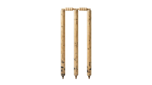Wooden cricket stumps and bails isolated on transparent background