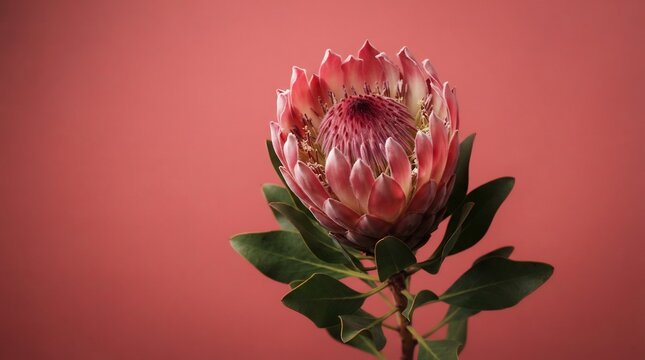 Stunning Pink King Protea Flower Bloom Against a Solid Pink Background