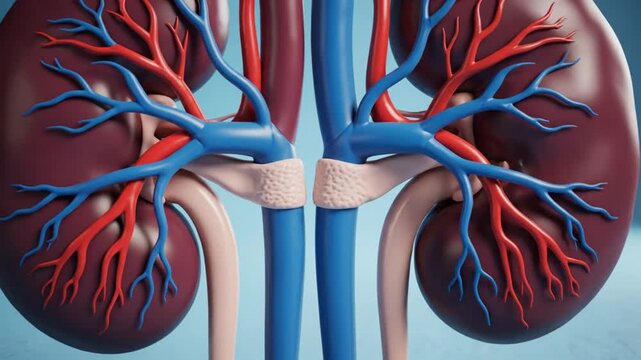 Anatomical Illustration of the Kidneys and Their Blood Vessels in the Human Body Depicting Renal System Health