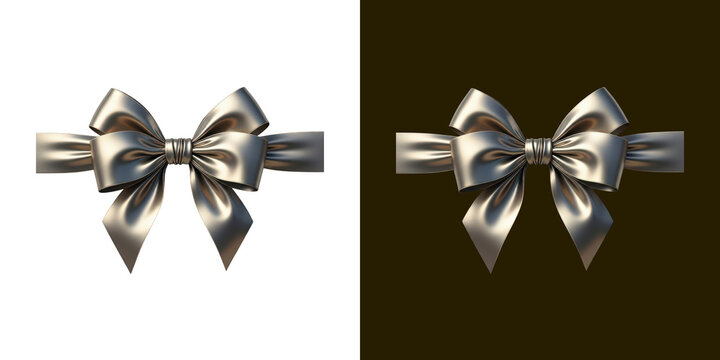 Elegant metallic silver ribbon bow for luxury gift packaging design transparent png
