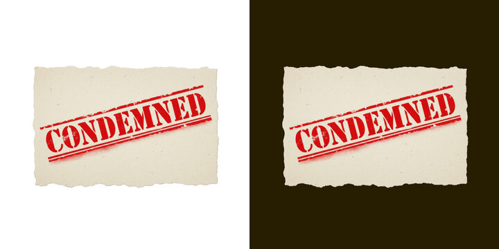 Condemned Stamped Text on Torn Paper Texture Graphic Design Asset transparent png