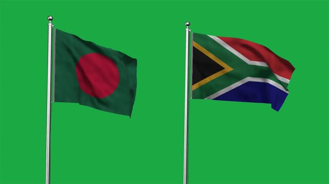 Bangladesh and South Africa Waving Flags, 3D Illustration