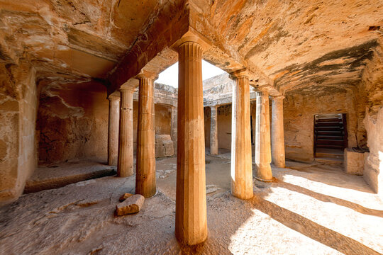 Columns in the ancient Tombs of the Kings in Paphos, Cyprus