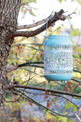 Beautiful blue lantern in the garden. © agneskantaruk