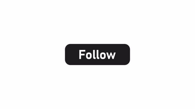 Animated Follow Button UI Element with Smooth Animation, Modern Black Rounded Social Media Button on Transparent Background