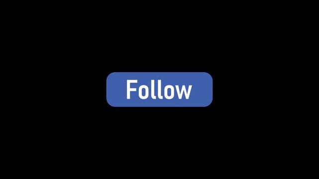 Animated Follow Button UI Element with Smooth Animation, Modern Black Rounded Social Media Button on Transparent Background