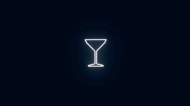 Slow zoom static tracking shot neon martini glass icon pulsing on dark minimal background at night